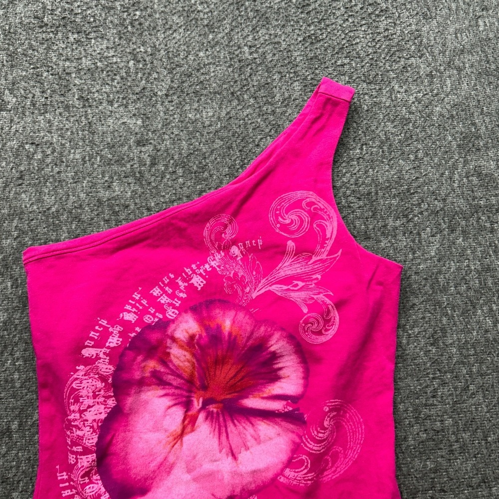 Express Sexy Basic Bra Tank Small Floral One Shoulder Y2K Vintage 2000s Cyber - Picture 3 of 9